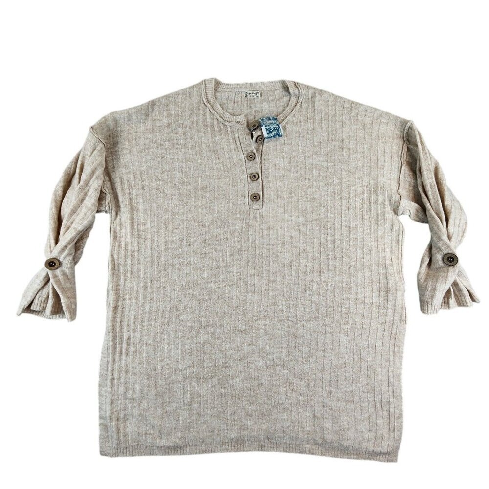 Free People NEW Around the Clock Pullover Sweater Ribbed Women's Medium Oatmeal - Picture 3 of 12